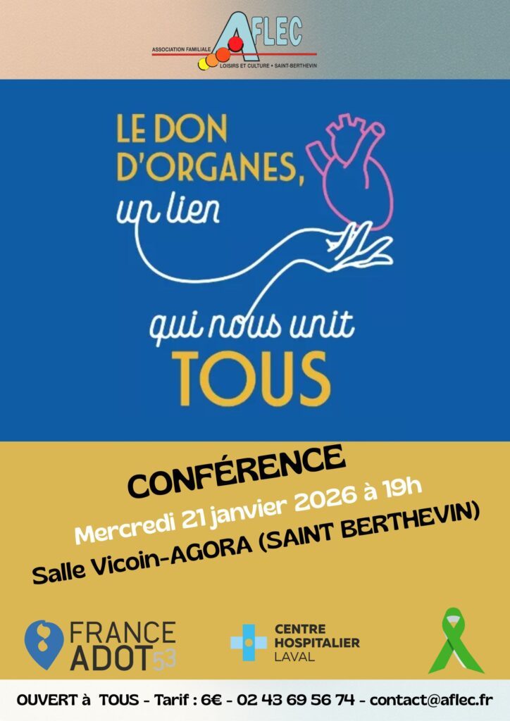 Conférence Dons d'organes le 21/01/2026 à 19h.
