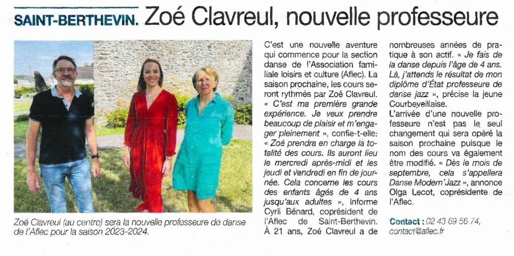 Article de présentation de Zoé Clavreul par le Courrier de la Mayenne.