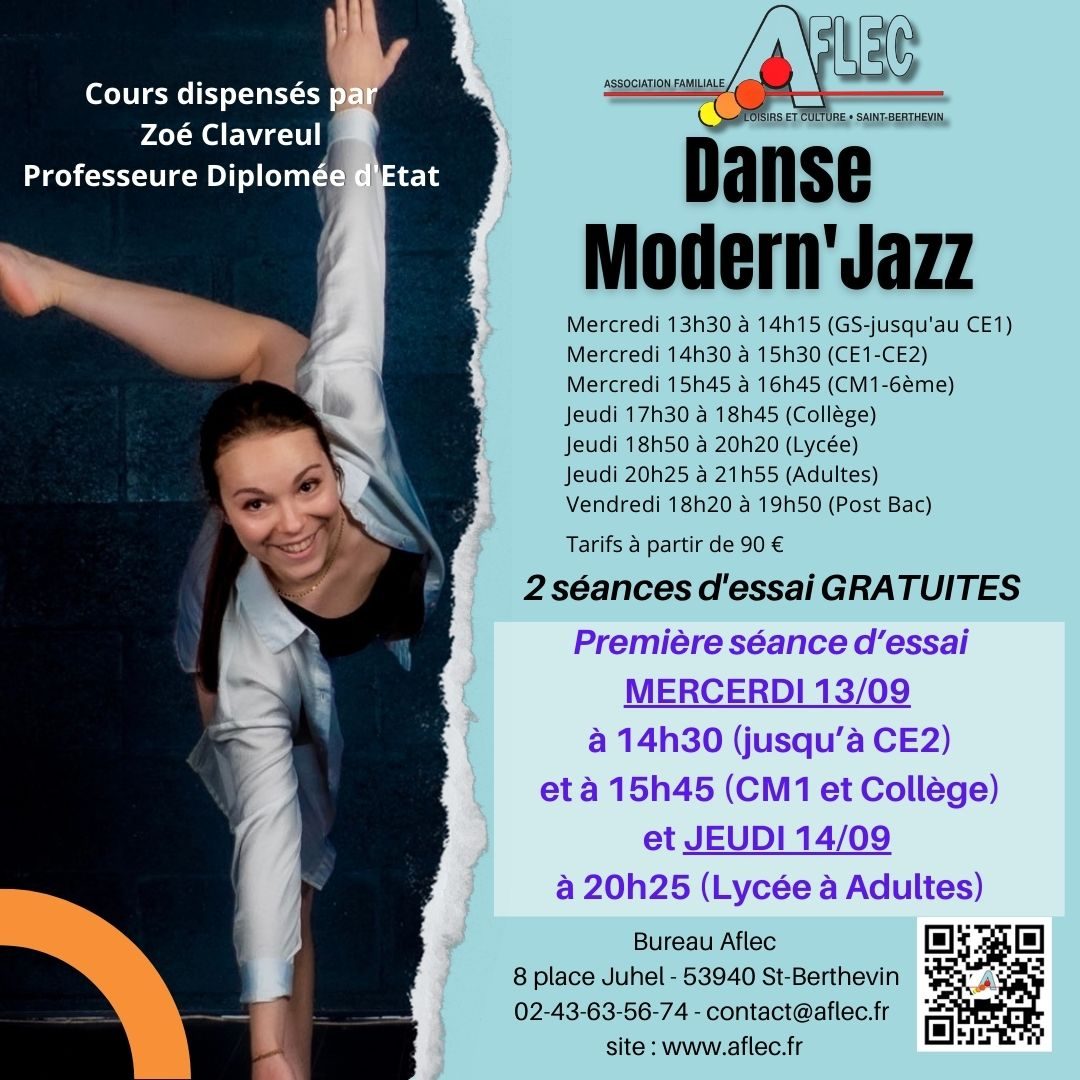 Premier Essai Danse Modern'Jazz les 13 et 14 septembre 2023.