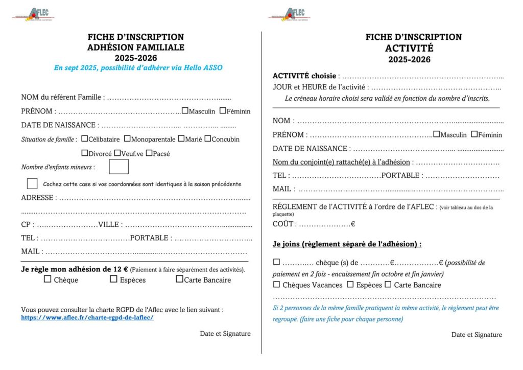 Fiche d'Inscription 2025-2026