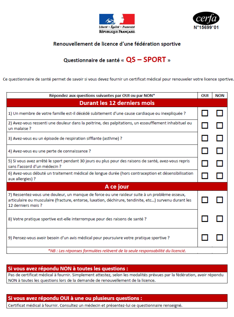 Questionnaire de santé pour majeur